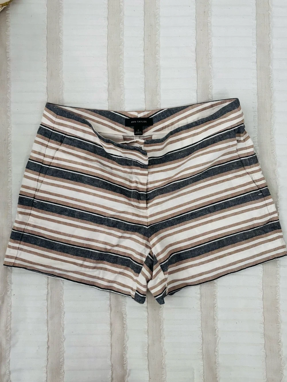 Ann Taylor Striped Bermuda Shorts in White, Black & Tan